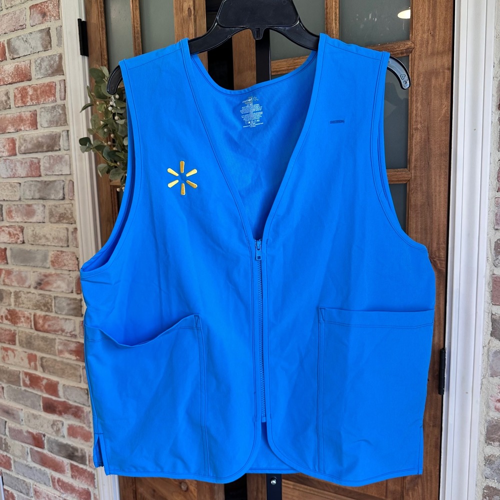 Walmart Associate Vest Unisex Med Blue Full Zip Spark Logo Workwear Uniform NWOT